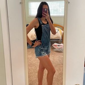 Distressed Short Overalls